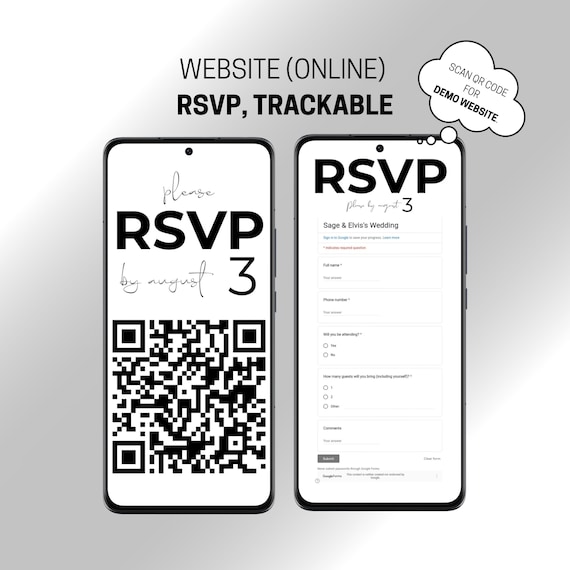 Wedding RSVP Website Template with QR Code: Editable Online Form (Digital Download)
