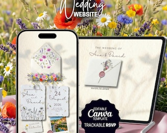 Sito web digitale per matrimoni Wildflower con modello RSVP / Canva