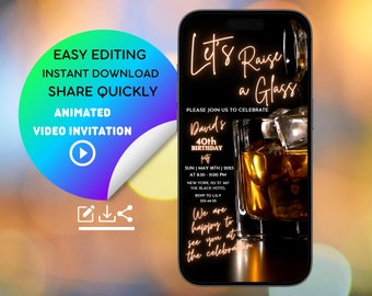 Whiskey & Cigars: Male Birthday Party Invitation - Mobile-Friendly Digital Men&#39;s Birthday Invite - Let&#39;s Raise a Glass to Celebrate!