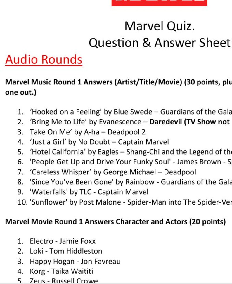 The ULTIMATE MARVEL Quiz - Etsy