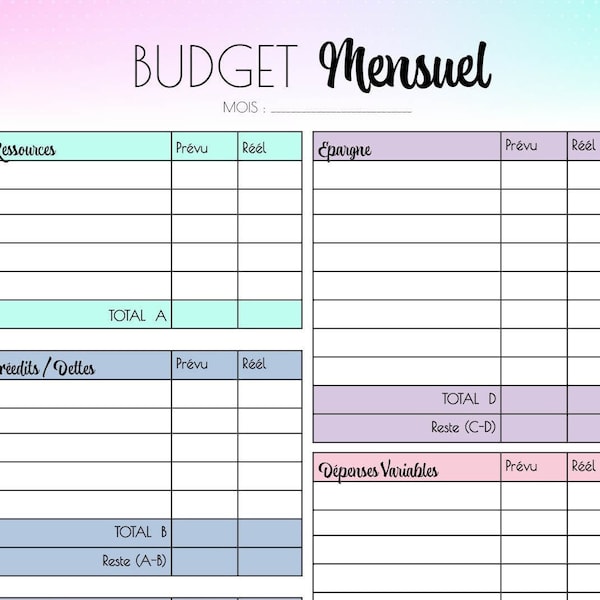 Fiche de budgétisation mensuelle A4