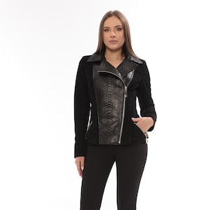 Python Leather Jacket With Suede For Women’s - Exclusive Design