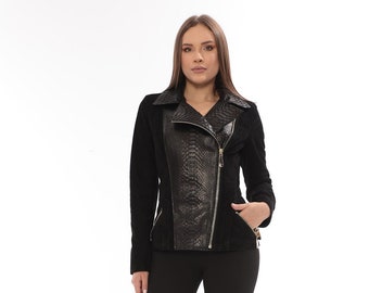 Python leren jas met suède voor dames - exclusief ontwerp