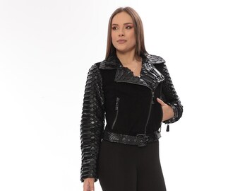Exclusieve Dragon Jas voor vrouwen, Handgemaakte Echte Dragon Python Lederen Jas