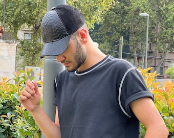 Zwarte Suede Snake Baseball Cap, Suede Cap, Snake Skin Suede Hat - Gepersonaliseerd Cadeau