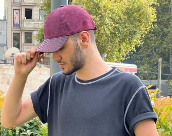 Rode Suède Baseball Cap, Snakeskin Cap, Red Snake Baseball Cap, Moederdag, Vaderdag