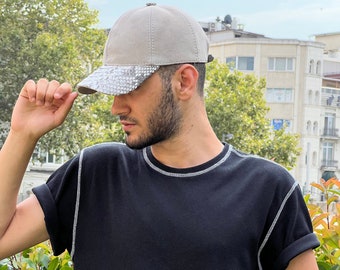 Crème Suede Baseball Cap, Snakeskin Cap, White Snake Baseball Cap, Moederdag, Vaderdag, Gepersonaliseerd cadeau