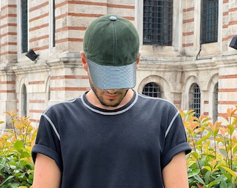 Groene Suède Baseball Cap, Snakeskin Cap, Green Snake Baseball Cap, Moederdag, Vaderdag, Gepersonaliseerd cadeau