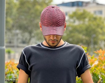 Dragon Red Python Cap, Snake Baseball Cap, Snakeskin Hoed - First Class Dragon leer handgemaakte luxe hoed