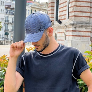 Blue Python Leather Baseball Cap, Snakeskin Hat, Snakeskin Cap - First Class Handmadecrafted Luxury Hat