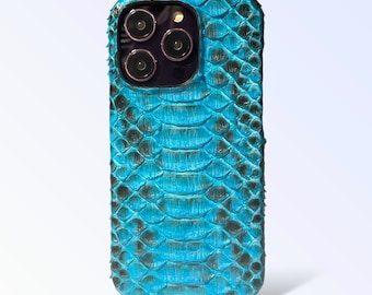 Capas para iPhone em couro Python genuíno turquesa – designs exclusivos luxuosos e feitos à mão
