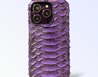 Paarse originele iPhone-hoesjes van Python-leer - Exclusieve luxe en handgemaakte ontwerpen