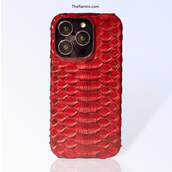 Coques iPhone en cuir de python véritable rouge - Designs exclusifs luxueux et faits à la main