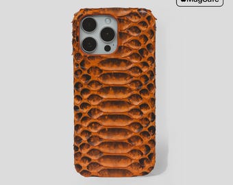 Capa para iPhone em couro de píton genuíno | Luxo feito à mão | Compatível com MageSafe