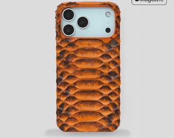 Oranje python leren iPhone-hoesje | MagSafe, slanke luxe