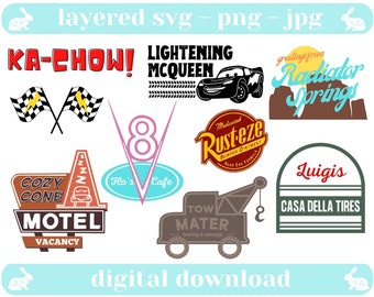 Paquete de archivos SVG de la película Cars: Rayo McQueen y Mate (Descarga digital)
