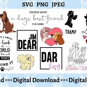 Lady and The Tramp SVG bundle, Dogs SVG - Chemises assorties pour couples svg - Dog Mom - Fer à repasser sur vinyle - Téléchargements numériques instantanés. .SVG