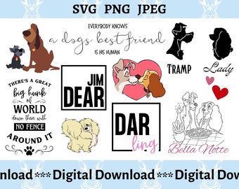 Lady and The Tramp SVG bundle, Dogs SVG - Couples Matching Shirts svg - Dog Mom - Iron on Vinyl designs - Digital Instant downloads. SVG