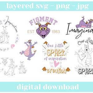 Epcot Figment inspired SVG bundle, One Little Spark, Journey to Imagination, svg for cutting machines, sublimation. Digital Instant download