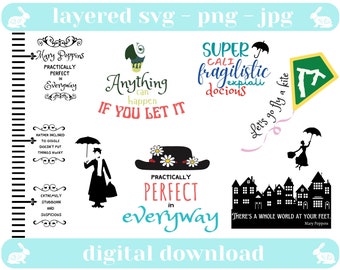 Mary Poppins SVG Bundle, Layered Cut Dateien (Digitaler Download)