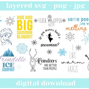 Frozen SVG bundel, Olaf svg, Ana en Elsa, Prinsessen, voor Cricut en Silhouette snijmachines. Digitaal direct downloaden. Svg Png Jpg