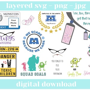 Bundle Monsters Inc SVG, Sully svg, Boo, toujours regarder, fichiers de coupe Silhouette cricut. Téléchargements instantanés numériques. SVG superposé, sublimation