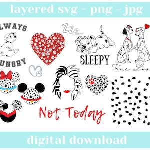 101 Dalmatiërs SVG bundel, Dog Lover, Dalmatische SVG, Cruella Deville - Not Today Cruella - Villian - Sublimation - Digitale download. PNG