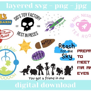 Toy Story SVG. Buzz und Woody inspiriertes SVG Bundle. Cricut geschnitten Datei. png Digitale Sofort-Downloads. Geschichtet SVG