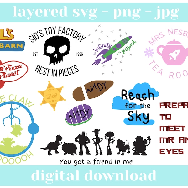 Toy Story SVG. Buzz and Woody inspired SVG bundle. Cricut cut file. png Digital Instant downloads. Layered SVG