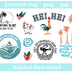 Moana SVG bundle - Maui Moana SVG - Cricut file bundle - clipart png birthday - Hei Hei, Princess svg - Demi Dad Shirt - Vacation - Hawaii