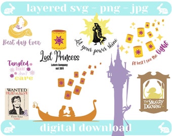 Tangled SVG bundel, Rapunzel svg, prinses svg, Cricut cut bestand, snijmachines. Digitale directe downloads. SVG, sublimatie