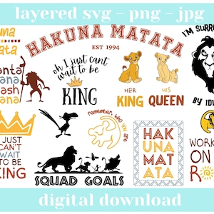 Lion King SVG Bundel- Animal Kingdom Shirt - Hakuna Matata SVG - Cricut - Digital Download - Layered Svg - Png Clipart-Birthday Decor -Simba