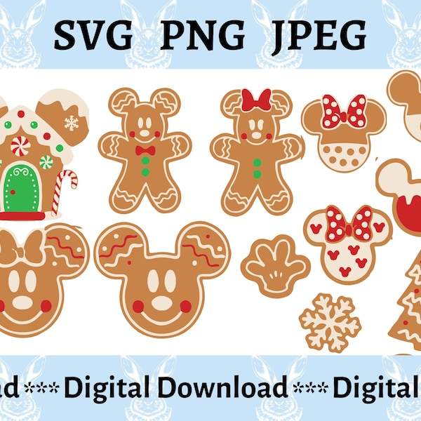 Christmas Gingerbread Mickey SVG bundle, Christmas Gifts,  Cricut, Silhouette cutting file. Digital Instant downloads.