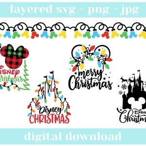 Christmas Lights Mickey SVG bundle - Christmas Gifts - Family PJ - diy Christmas - Cricut - Digital download - Festive Decor - png clipart