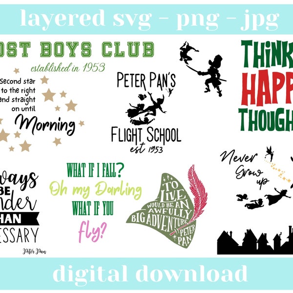 Peter Pan SVG bundle - Neverland SVG - Kids room decor - Fairy tale unique images for Cricut - Silhouette cutting machines - Digital - SVG