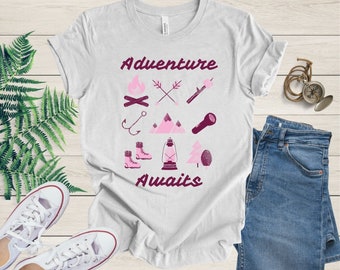 Adventure Awaits Camping Hiking Bella Canvas Unisex Tshirt