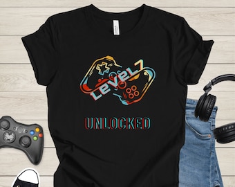 Gamer Boy Birthday Level 7 Unlocked Shirt, Video Game Birthday Shirt Level 7 Unlocked
