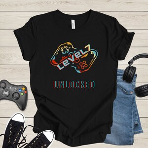 Gamer Boy Birthday Level 7 Unlocked Shirt, Video Game Birthday Shirt Level 7 Unlocked