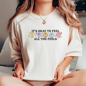 It's Okay To Feel All The Feels Cute Graphic T-Shirt, Bcba Shirt Mental Health Shirts Anxiety Tee Therapist Shirt Neurodiversity RBT image 4