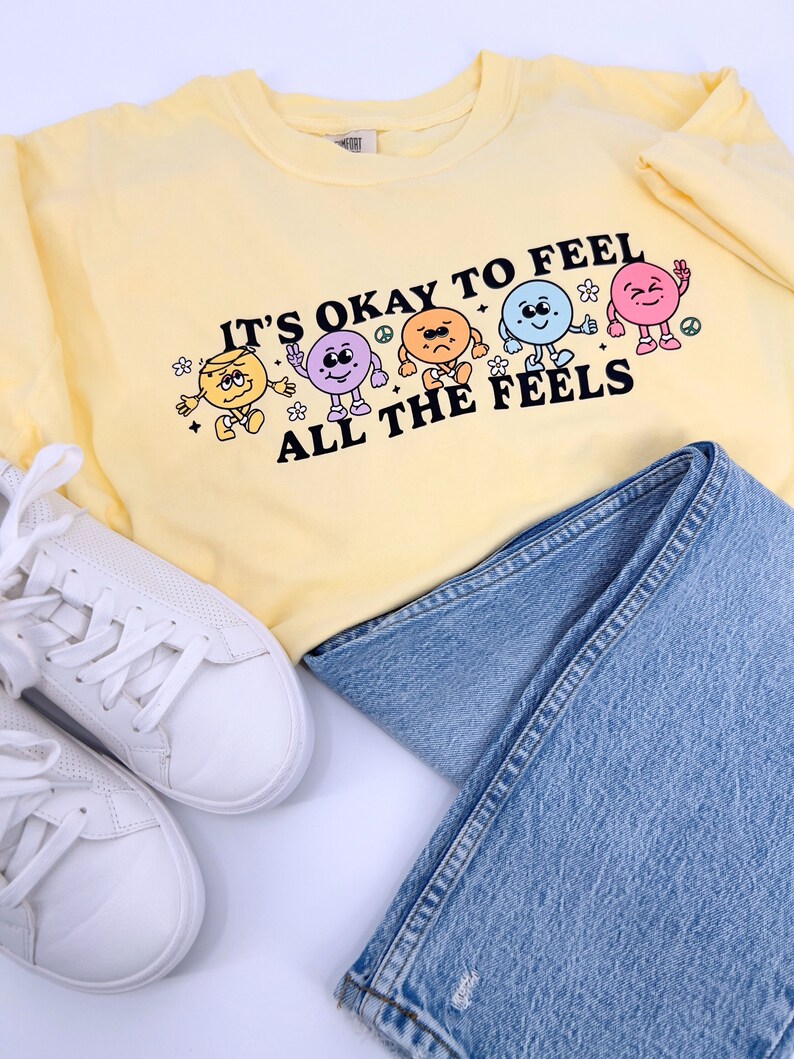It's Okay To Feel All The Feels Cute Graphic T-Shirt, Bcba Shirt Mental Health Shirts Anxiety Tee Therapist Shirt Neurodiversity RBT image 2