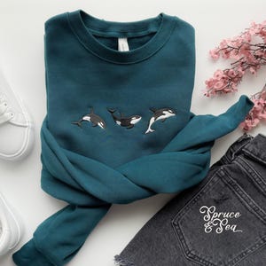 Orca Embroidered Sweatshirt | Cozy Whale Lightweight Summer Crewneck