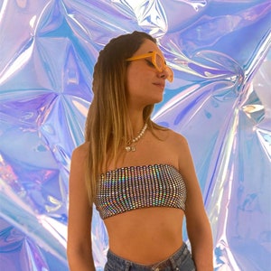 Hologram Sequin Bandeau Top, Festival Clothing Woman, Festival Outfit, Burning Man Costume, Party Top, Rave Clothing, Party Cloth