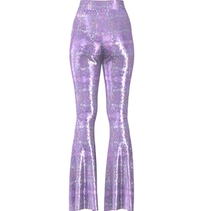 Crystal Fantasy Flare Pants, Rave Clothing, Crystal Party Fashion, Future Fashion, Pink Flare Pants, Birthday Costume, Crystal Fabric, Lilac image 3