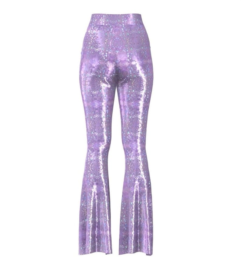 Crystal Fantasy Flare Pants, Rave Clothing, Crystal Party Fashion, Future Fashion, Pink Flare Pants, Birthday Costume, Crystal Fabric, Lilac image 3