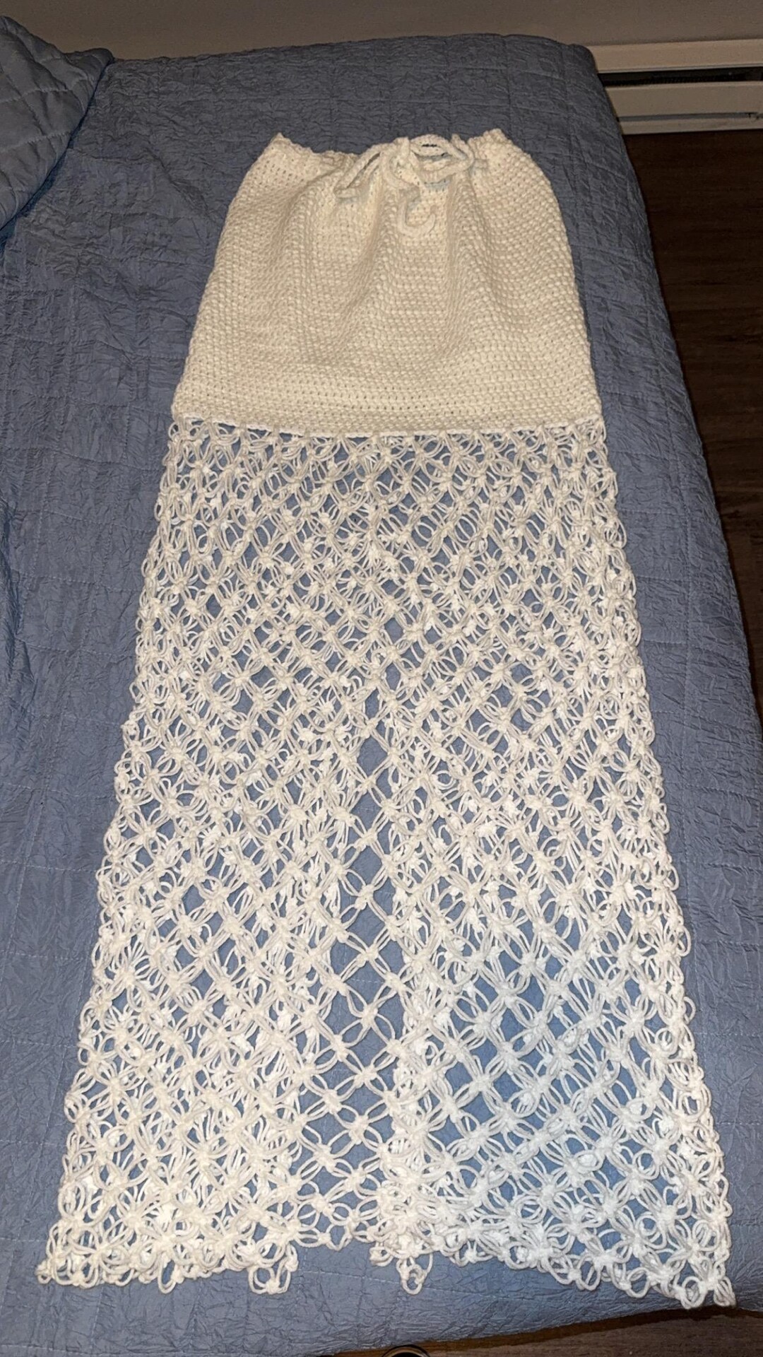 Meenah Knit Hollow Out Crochet High Rise Tassel Hem Cover-up Maxi Skirt
