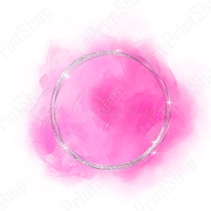 Hot pink Logo Background Png for beauty logo Watercolor Bright pink logo design with Silver frame Digital instant download