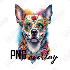 Hond met bloemen png clipart. Floral hondenkop overlay, digitale instant download voor sublimatie