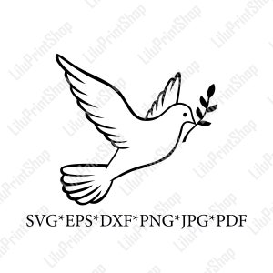 Colombe de la paix svg eps dxf PNG Colombe blanche volante svg clipart et fichier de coupe vecteur Téléchargement instantané numérique pour la découpe par sublimation