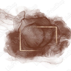 Brown & gold Logo Background for logo design. Sepia Watercolor splash and alcohol ink with gold frame, digital instant download