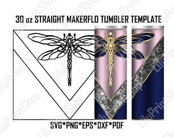 Vsplit Tumbler Template SVG for 30oz straight tumbler Makerflo Dragonfly Tumbler Template Dragonfly V split cut file 30oz Tumbler svg